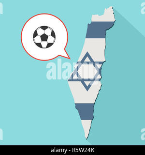 Animazione di una lunga ombra Israele mappa con la sua bandiera e un palloncino di fumetti con un pallone da calcio Foto Stock