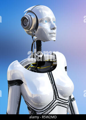 3D rendering di un robot androide femmina. Foto Stock