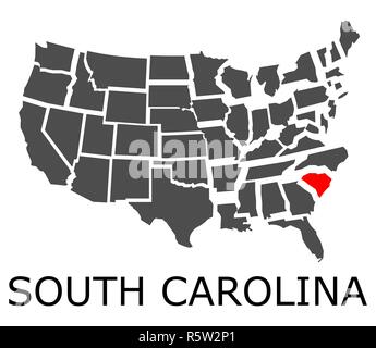 Stato della Carolina del Sud sulla mappa di STATI UNITI D'AMERICA Foto Stock