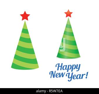Anno nuovo albero di Natale in forma di vacanza Cap. Icona vettore illustrazioni isolate su bianco. Illustrazione Vettoriale