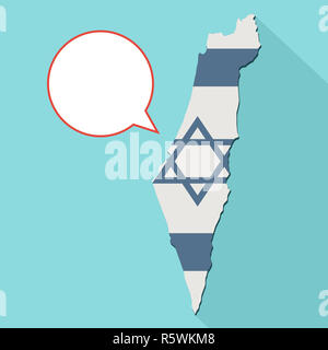 Animazione di una lunga ombra Israele mappa con la sua bandiera e un palloncino di fumetti Foto Stock