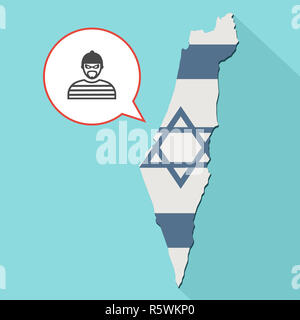 Animazione di una lunga ombra Israele mappa con la sua bandiera e un palloncino di fumetti con ladro Foto Stock