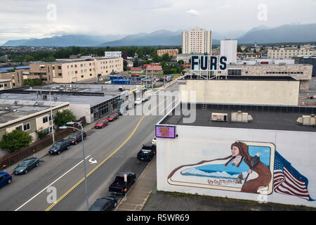 Vista superiore del centro cittadino, Anchorage, Alaska, STATI UNITI D'AMERICA Foto Stock