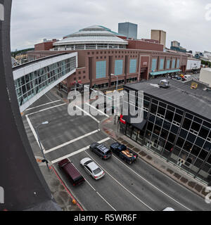 Vista superiore del centro cittadino, Anchorage, Alaska, STATI UNITI D'AMERICA Foto Stock