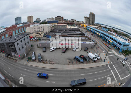 Vista superiore del centro cittadino, Anchorage, Alaska, STATI UNITI D'AMERICA Foto Stock