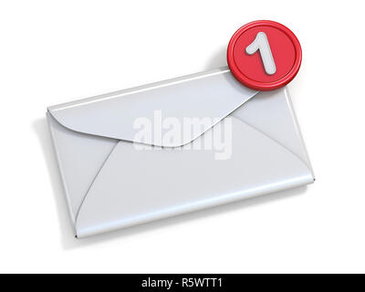 Nuovo messaggio di posta elettronica notifica su busta vuota il rendering 3D illustrazione isolati su sfondo bianco Foto Stock
