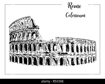 Colosseo. Roma simbolo architettonico. Bella disegnati a mano disegno vettoriale illustrazione. Italia. isolato su bianco Foto Stock