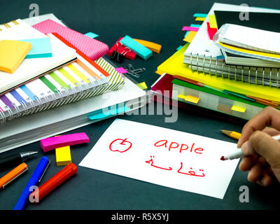 Imparare una nuova lingua originale rendendo le schede Flash arabo Foto Stock
