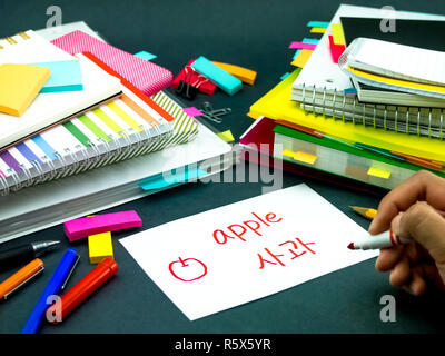 Imparare una nuova lingua originale rendendo le schede Flash Coreano Foto Stock