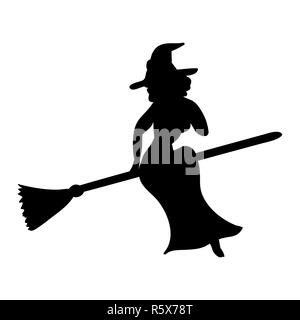 Strega silhouette magica fantasia scopa. Foto Stock