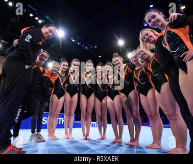 Ludwigsburg, Germania. 01 Dic, 2018. KRK, TG Karlsruhe-Soellingen, Kunstturnregion Karlsruhe foto del team. GES/Ginnastica/Prima Bundesliga: DTL finale, 01.12.2018 - | Utilizzo di credito in tutto il mondo: dpa/Alamy Live News Foto Stock