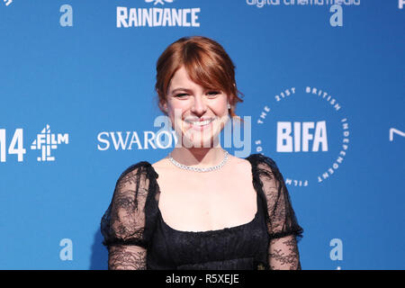 Londra, Regno Unito. 2° dic 2018. Jessie Buckley, British Independent Film Awards, Old Billingsgate, Londra, Regno Unito. 02Dec, 2018. Foto di Richard Goldschmidt Credito: ricca di oro/Alamy Live News Foto Stock