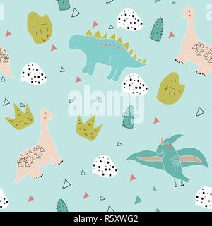 Carino dinosauri Seamless pattern. Illustrazione Vettoriale