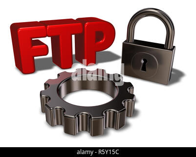 Ftp, lucchetto e ingranaggio Foto Stock