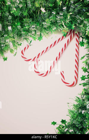 Similrame verde con candy canes decorazione, dai toni rétro Foto Stock