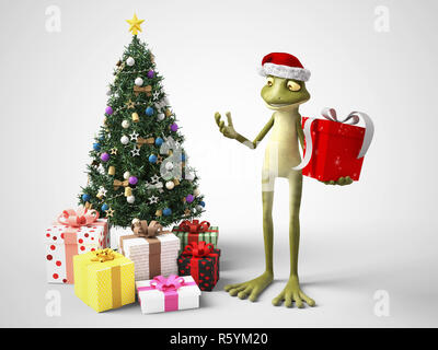 3D rendering di cartoon frog festeggiano il Natale. Foto Stock