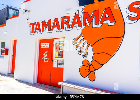 Il nuovo design e illustrazione dipinta sul Tamarama Surf Life saving Club di Sydney, Australia Foto Stock