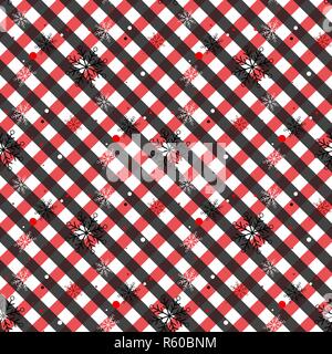 Rosso e nero di Tartan plaid seamless astratto modello di fiori di sfondo per il Natale , matrimoni, compleanni schede di design in stile appartamento illustrazione vettoriale. Illustrazione Vettoriale