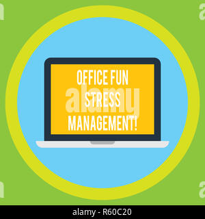 Testo della scrittura Office Svago Gestione dello stress. Concetto significato Relax Tempo libero al lavoro momenti rilassanti Monitor di un Laptop Personal Computer scheda periferica Foto Stock