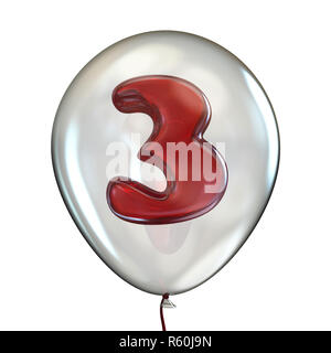 Numero tre 3 nel palloncino trasparente 3D Foto Stock