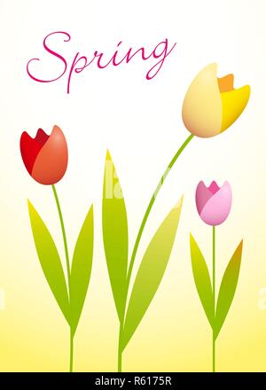 Tre tulipani colorati su un sfondo di primavera Illustrazione Vettoriale