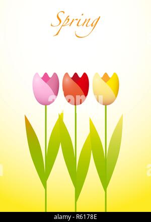 Tre tulipani colorati su un sfondo di primavera Illustrazione Vettoriale