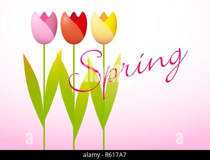 Tre tulipani colorati su un sfondo di primavera Illustrazione Vettoriale