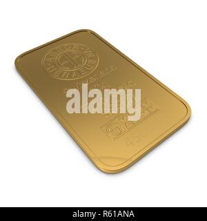 Gold bar 10g isolato su sfondo bianco. 3D illustrazione Foto Stock
