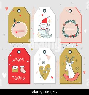 Natale Anno nuovo dono raccolta di tag illustrazione vettoriale Illustrazione Vettoriale