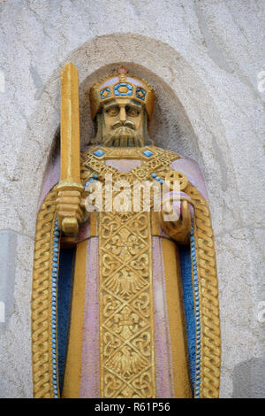 Saint Charles la grande statua sulla facciata di edificio a Zurigo, Svizzera Foto Stock