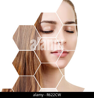 Bellissimo volto femminile in favi. Foto Stock