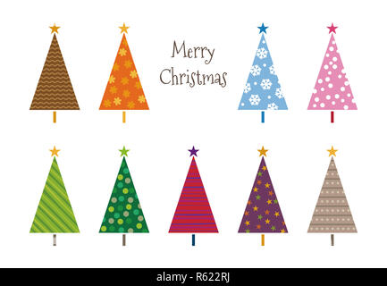 Modellato colorato di alberi di Natale greeting card illustrazione Foto Stock