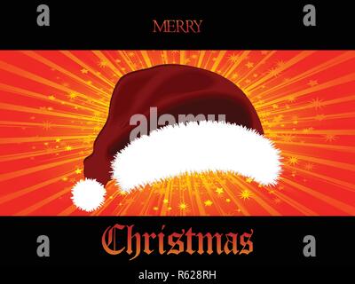 3D illustrazione della Santa Red Hat su rosso e giallo Stella Pannello Burst su sfondo nero con testo decorativo Illustrazione Vettoriale