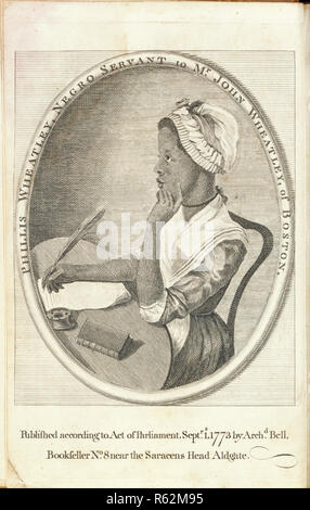 Phillis Wheatley. Data/Periodo: 1773. Incisione su carta. Oggetto associato. Altezza: 128 mm (5.03 in); larghezza: 101 mm (3,97 in). Autore: artista non identificato. Anonimo xviii secolo. Anonimo. Foto Stock