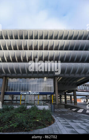 Il calcestruzzo Brutalist curve di Preston alla stazione degli autobus, ora un edificio elencato Foto Stock