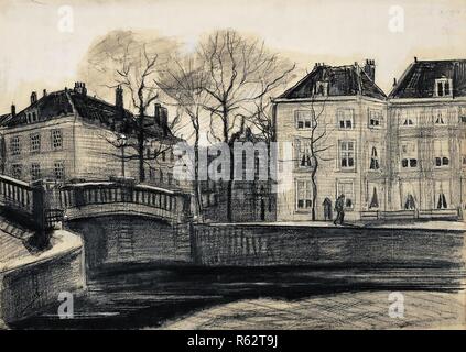 Ponte e case sull'angolo di Herengracht-Prinsessegracht, l'Aia. Data: Marzo 1882, all'Aia. Dimensioni: 24,0 cm x 33,9 cm. Museo: Van Gogh Museum di Amsterdam. Foto Stock