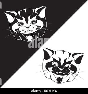 Testa di gatto bianco e nero silhouettes illustrazione vettoriale Illustrazione Vettoriale