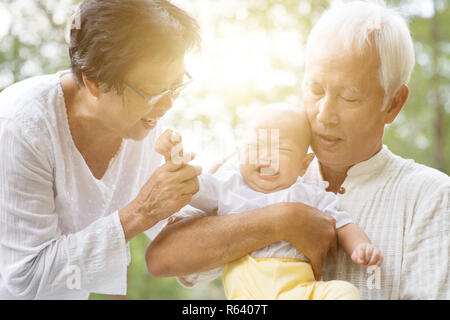 Nonno e la Nonna e nipote all'esterno. Foto Stock