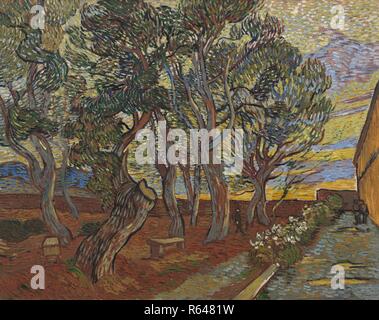 Giardino dell'asilo. Data: Dicembre 1889, Saint-Rémy-de-Provence. Dimensioni: 72,0 cm x 91,0 cm, 90,7 cm x 109,7 cm. Museo: Van Gogh Museum di Amsterdam. Autore: Van Gogh, Vincent. VINCENT VAN GOGH. Foto Stock