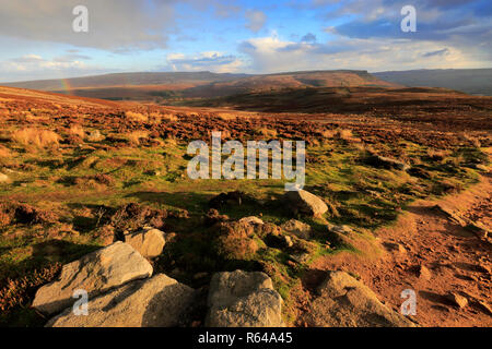 Tramonto sulla Derwent Mori, Superiore Derwent Valley, Parco Nazionale di Peak District, Derbyshire, England, Regno Unito Foto Stock