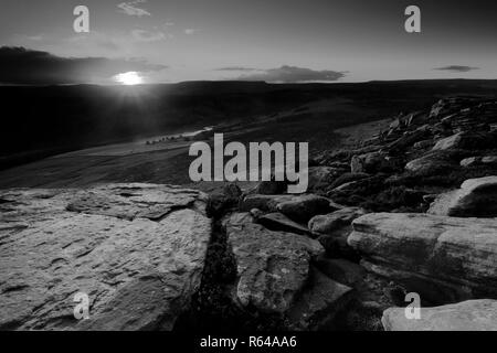 Tramonto sulla Derwent Mori, Superiore Derwent Valley, Parco Nazionale di Peak District, Derbyshire, England, Regno Unito Foto Stock