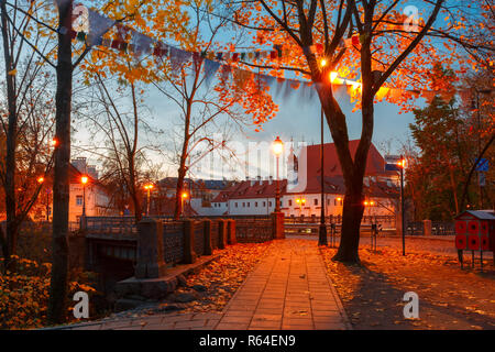 Pittoresca strada di notte, Vilnius, Lituania Foto Stock