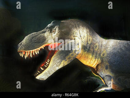 Dettaglio del dinosauro Tirannosauro Rex, un grande mangiando carne di dinosauro che ha vissuto in Nord America da 66 a 68 milioni di anni fa. È comunemente noto come Foto Stock