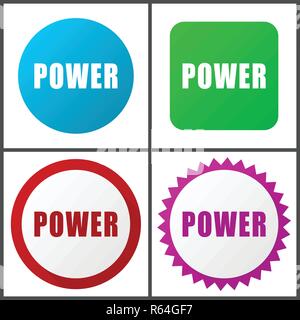 Potere rosso, blu, verde e rosa vector icon set. Web icone. Design piatto segni e simboli facili da modificare Illustrazione Vettoriale
