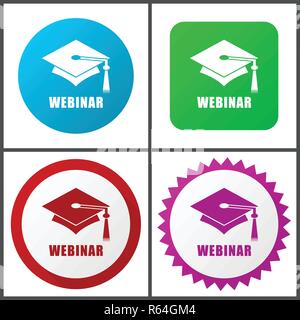 Webinar rosso, blu, verde e rosa vector icon set. Web icone. Design piatto segni e simboli facili da modificare Illustrazione Vettoriale