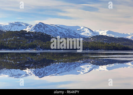 Loch Beinn un'Mheadhain / Loch Benevian in inverno, Glen Affric, Inverness-shire, Highlands scozzesi, Highland, Scotland, Regno Unito Foto Stock