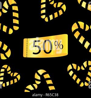 Felice il giorno di San Valentino design. blaack lo sfondo con il cuore d'oro. Vendita poster. Banner di San Valentino. Vendita stagionale 50 off. Segno di amore. Vettore Illustrazione Vettoriale