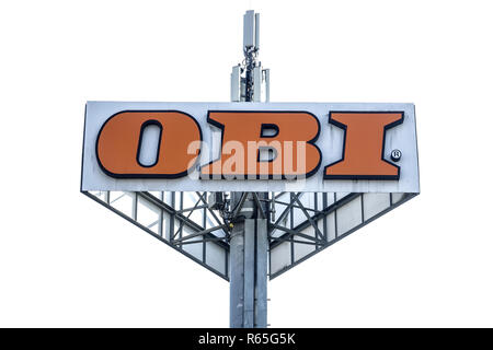 WETZLAR, Germania Marzo, 2018 OBI segno su un palo. Fondata nel 1970, OBI è il più grande Do it yourself retailer in Europa e il terzo più grande nel wo Foto Stock