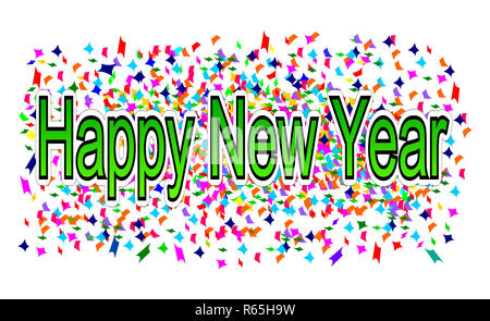 Green felice anno nuovo su coriandoli - illustrazione Foto Stock