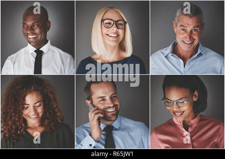 Collage di un etnicamente variegato gruppo di imprenditori sorridente e imprenditrici Foto Stock